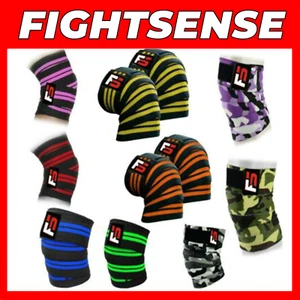 FIGHTSENSE Palestra Sollevamento Pesi Ginocchio Involucri Bendaggio Guardia Coppia Powerlifting - Foto 1 di 12