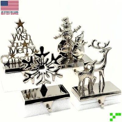Christmas Stocking Holders for Mantel Set of 4, Stocking Hangers Reindeer Snowma - Image 1 of 4