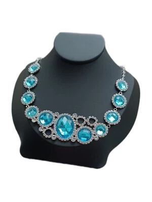 KETTE  Statement Collier Blau/Klar Rund Prinzessin Kinder Aluminium Modeschmuck  - Bild 1 von 2