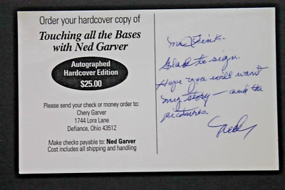 Ned Garver (d.2017) Browns Tigers Athletics Autographed Signed Index Card - Image 1 of 3