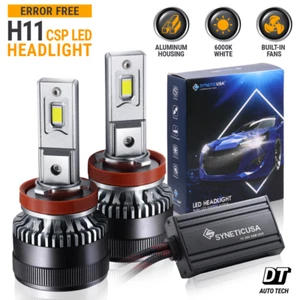 Syneticusa CANBUS H11 LED Headlight Bulbs CSP 6000K White High Low Beam Light - Picture 1 of 11