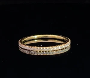 18K Solid Yellow Gold 0.25ct Brilliant Round Diamond Pave Eternity Band Ring - Picture 1 of 3