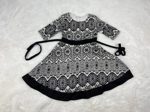 Rare Editions Dress Size 7 Black White Lace Flowers Holiday Mid Sleeve - Picture 1 of 4
