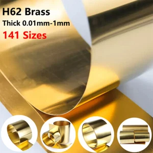 H62 Brass Sheet Plate Cu Metal Foil Panel Strip Roll Thick 0.01mm to 1mm For DIY - Picture 1 of 16