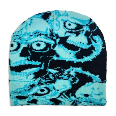 Новый череп ворс графический лучший унисекс череп крышка Y2K зимняя вязаная шапочка синий - Изображение 1 из 4