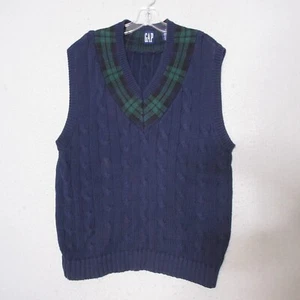 Vintage GAP Vest Men Medium Blue Green Cable Knit Tennis 90s Y2K Preppy Cotton - Picture 1 of 11
