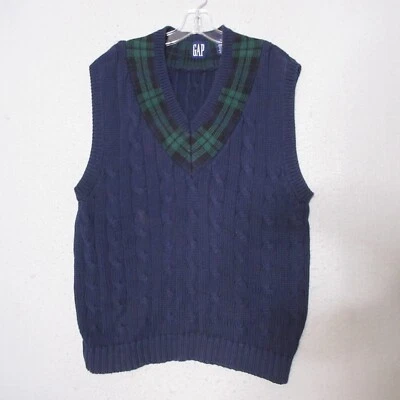 Vintage GAP Vest Men Medium Blue Green Cable Knit Tennis 90s Y2K Preppy Cotton - Image 1 of 4