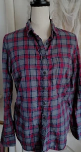 J. CREW Damen perfektes Hemd Gr. M grau rot kariert Flanell Langarm Knopfleiste - Bild 1 von 3