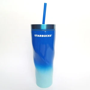 STARBUCKS ©2024 . Cold Cup Blue Swirl 16 oz, Tumbler Trinkbecher mit Trinkhalm - Bild 1 von 5