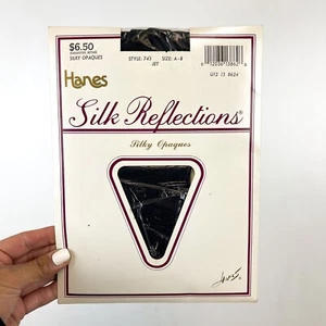 Vintage Hanes Silk Reflections Opaque Pantyhose - Jet Black - Size A B - Picture 1 of 5