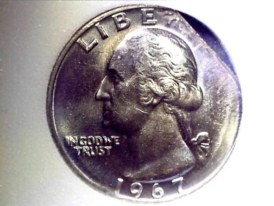 1967 Washington Quarter Clipped Planchet Error  - LUSTER!! **BU & TONED** - Image 1 of 3