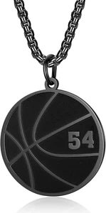 Basketball Number Necklace for Boys Black Stainless Steel Basketball Charm Penda - Picture 1 of 12
