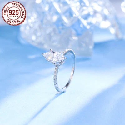 Anillo de compromiso de plata 925 CWWZircons corte marquesa circonita cúbica anillo de boda joyería  Foto 1 de 4