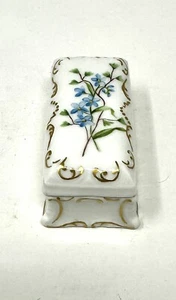 Portapillole Limoges T&V France porcellana fiori blu dorato - Foto 1 di 7
