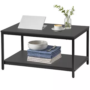 Wooden Coffee Table 2-Tier Rectangle TV Stand End Table with Storage Shelf Black - Picture 1 of 16