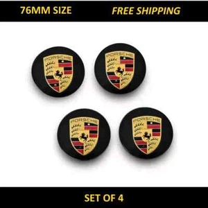 4 Porsche OEM Center Hub Caps Concave 76MM Gloss Black 911 MACAN CAYENNE - Picture 1 of 4