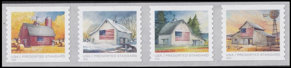 US 5684-5687 5687a Flags on Barns presorted standard 10c coil strip 4 MNH 2022 - Image 1 of 1