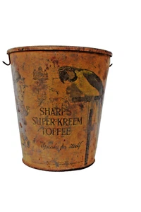 Vintage Sharps Super-Kreem Toffee Tin Bucket Box England Litho Decorative Collec - Picture 1 of 12
