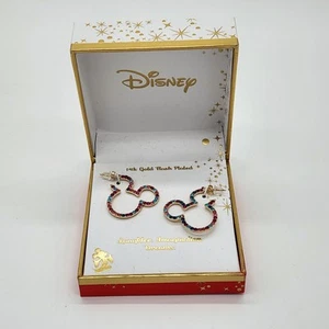Disney Multi Color Crystal Mickey Mouse Hoop Earrings Gold Plated NIB - Picture 1 of 3