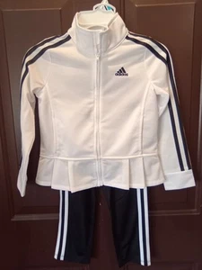 adidas girl's size 5 Two Piece Warm-up Suit in White & Black w/Pockets NWT 🤩 - Picture 1 of 7