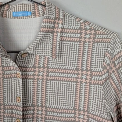 Top polo de tela J. McLaughlin Catalina MEDIANO rosa marrón a cuadros golf preppy Foto 1 de 4