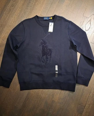 Polo Ralph Lauren Para Hombre Big Pony Chenille Doble Tejido Sudadera Azul Marino GRANDE NUEVO CON ETIQUETAS Foto 1 de 3