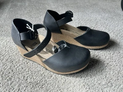 Birkenstock Papillio Mary Wedge Cork Sandal New Women’s 7 Black Leather Shoe - Image 1 of 4