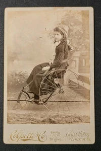 19th Century Cabinet Card Photo: Girl on Tricycle Lewiston, Maine - Picture 1 of 4