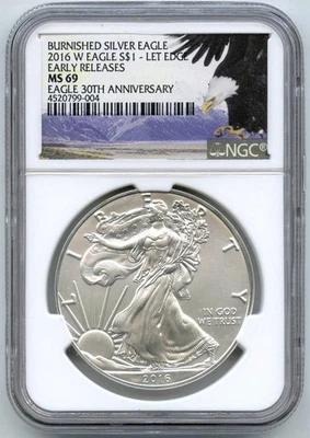2016-W Burnished 1 Oz Silver Eagle NGC MS69 Early Release Bordo Lettera - P537 - Immagine 1 di 2