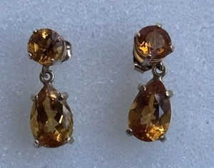 Massive 14K Gelbgold Citrin Quarz Einfassung Ohrhänger 2,1 gr - Bild 1 von 14