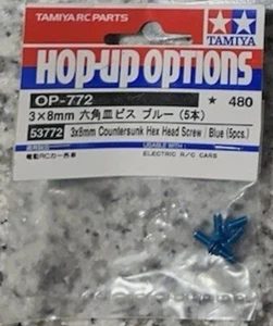 53772 Tamiya Rc 3X8Mm Hex Head Screw Countersunk Blue 5Pcs TT01/TT01/M05/TRF - Picture 1 of 2