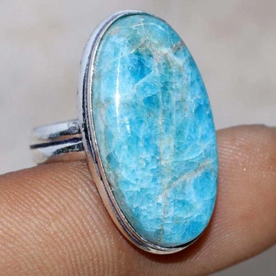 Anello placcato argento 925 apatite blu US 8 gioielli eleganti GW - Immagine 1 di 3
