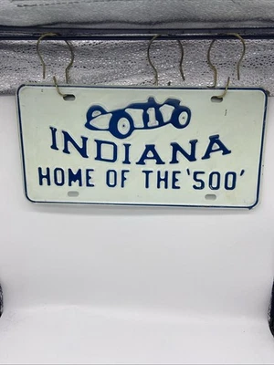 “Indiana Home Of The 500” Vanity License Plate Blue White - Image 1 of 4