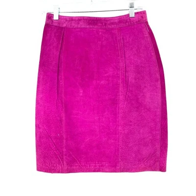 Vintage 80s Pencil Skirt Womens Size 27" US 4 Hot Pink Suede Leather  - Image 1 of 4