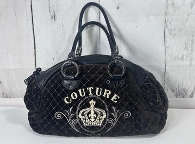 VINTAGE Y2K JUICY COUTURE QUILTED VELOUR/ LEATHER BROWN PURSE HANDBAG TOTE BAG - Image 1 of 4