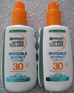 2x200ml Garnier Ambre Solaire Invisible Protect Refresh SPF 30 Vit. E+ Aloe Vera - Picture 1 of 4