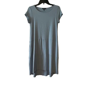 Eileen Fisher T Shirt Pocket Dress Vicose Size Small Blue Hi Low Crew Neck - Picture 1 of 5