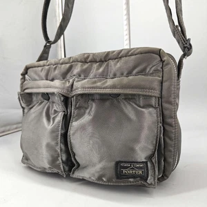 PORTER Tanker Double Compartment Shoulder Bag Silver Gray Yoshida Japan Used - Picture 1 of 15