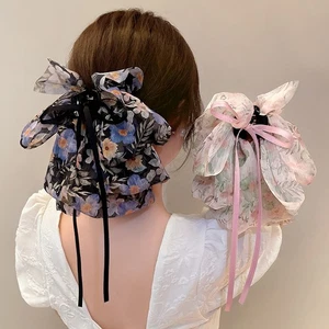 Trendy Women Large Bow Hair Clips Chiffon Long Ribbon Big Bowknot Hairpin Ladies - Picture 1 of 10