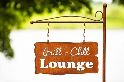Rost Schild Grill Chill Lounge Edelrost Gartenschild BBQ grillen Gartendeko - Bild 1 von 2