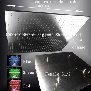 40" LED Multicolor Ceiling Mount Showerhead, Brushed Stainless Steel - Square - Picture 1 of 5