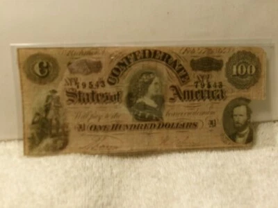 Confederate States America 100 Dollars Note Currency  1864 - Image 1 of 3