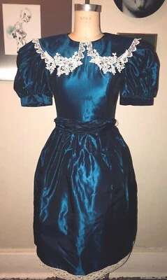 VESTIDO DE ENCAJE AZUL Y BLANCO GUNNE SAX JESSICA MCCLINTOCK DE COLECCIÓN COTTAGECORE LOLITA*XXS/XS Foto 1 de 4