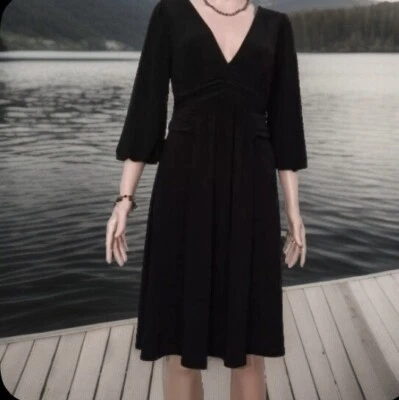 VESTIDO HASTA LA RODILLA ESSENTIALS BY A*B*S TALLA L MUJER NEGRO MANGA 3/4 ACANALADO LAZO CINTURA  Foto 1 de 4