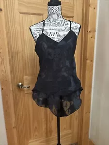 Vintage Cacique Dessous Größe S schwarz Nachthemd hoch geschnitten Flatterhöschen Set Burnout neu mit Etikett - Bild 1 von 10