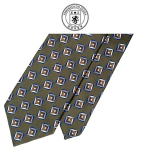 Ermenegildo Zegna Recent Olive Tie - 2 Tone Blue Brown Geometric 100% Silk Tie - Picture 1 of 12