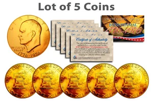 Bicentennial 1976 Eisenhower IKE Dollar U.S. Coins 24K GOLD PLATED (Lot of 5) - Picture 1 of 3