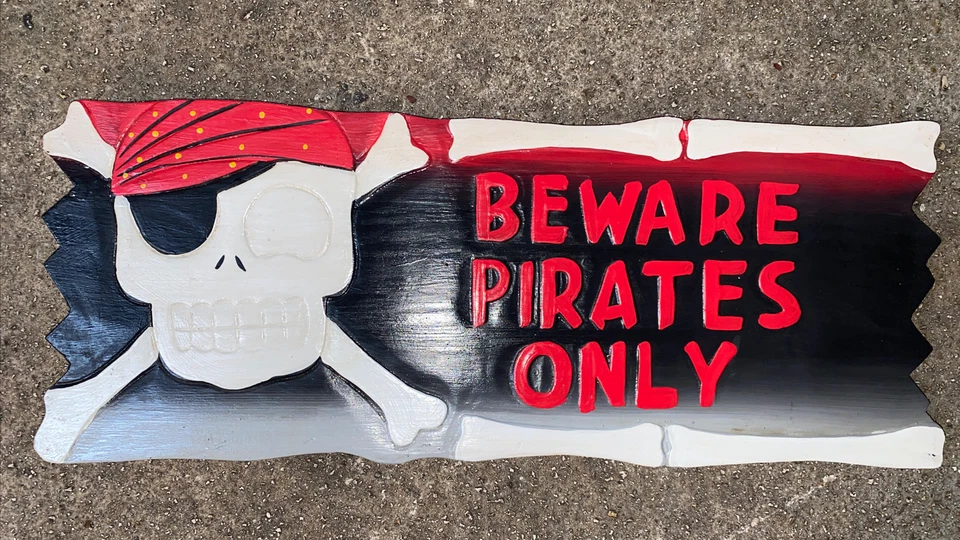 BEWARE PIRATES ONLY  TROPICAL SIGN WALL HANGING ART ISLAND HOME DECOR - Image 1 of 1