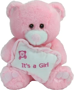 Calplush 11" Fluffy Pink Bear with It's a Girl Pillow Plush - Picture 1 of 1