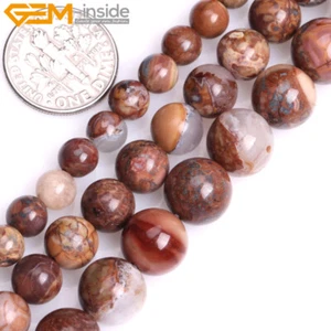 Cuentas sueltas redondas de piedras preciosas de jaspe Venus marrón natural fabricación de joyas 15" - Imagen 1 de 19